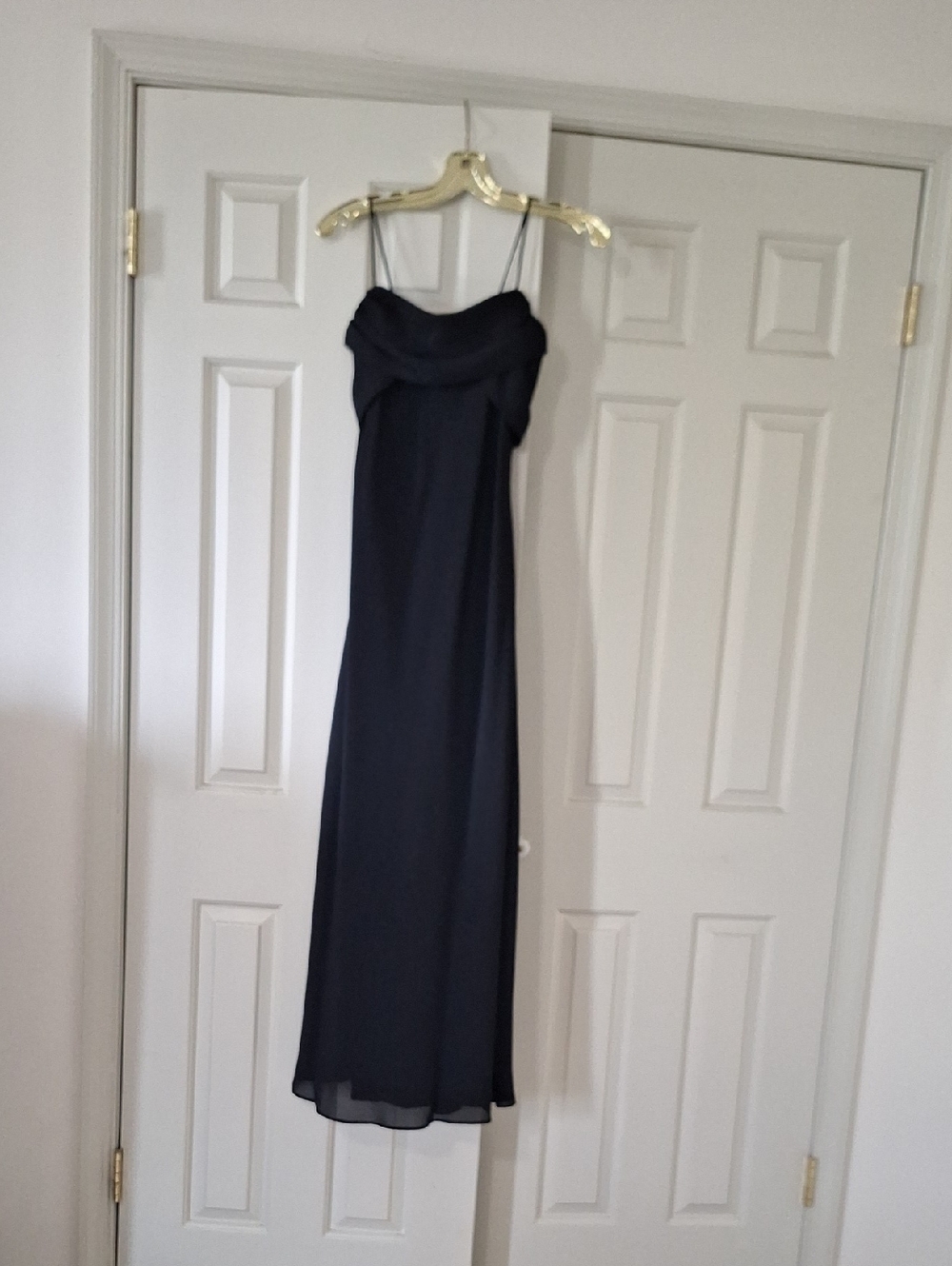 Betsy & Adam Black Maxi Spaghetti Strap Evening Gown